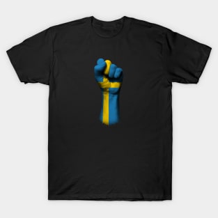 Flag of Sweden on a Raised Clenched Fist T-Shirt